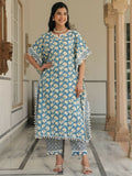 Aramya Kaftan Soft Cotton Floral Print Women's Kurta Set - Blue | Grocsy