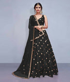 Jyoti Fashion Beautiful Black Embroidered with Mirror work Art Silk Party Wear Lehenga Choli with Dupatta | Grocsy