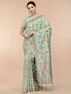 Sea Green Silk Blend Woven Design Saree With Unstitched Blouse Piece - Aloki | Grocsy