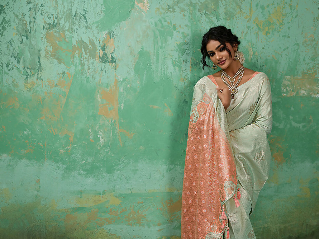 Shree Shyam Fashion Rama Green Linen Cotton Saree | Grocsy