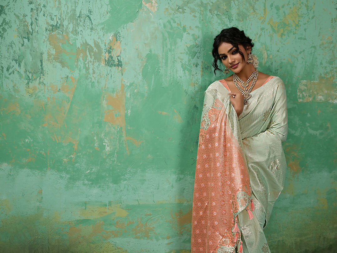 Shree Shyam Fashion Rama Green Linen Cotton Saree | Grocsy