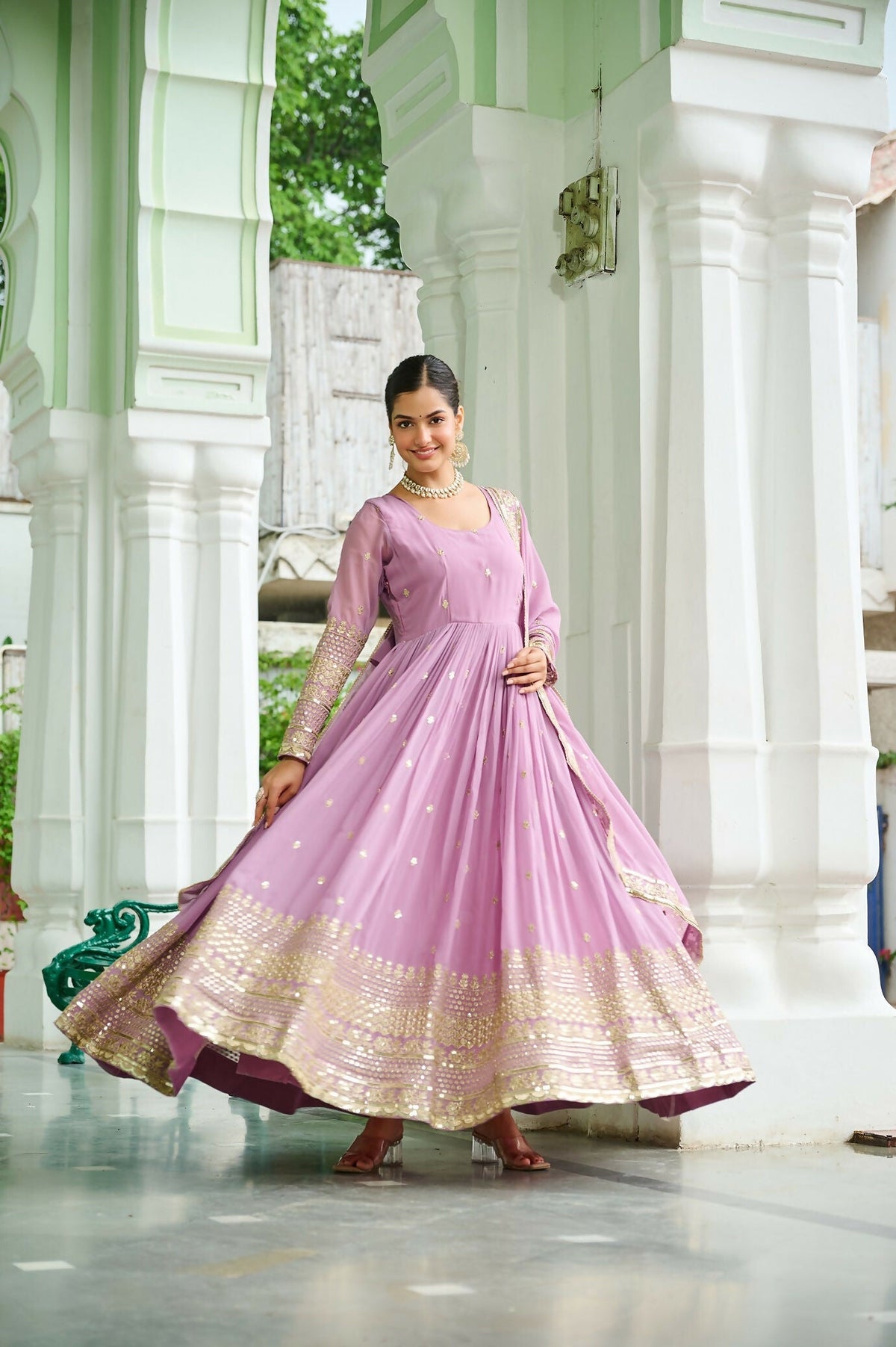 Joban Fashion Pink Georgette Sequence Embroidery Work Kurta Set | Grocsy