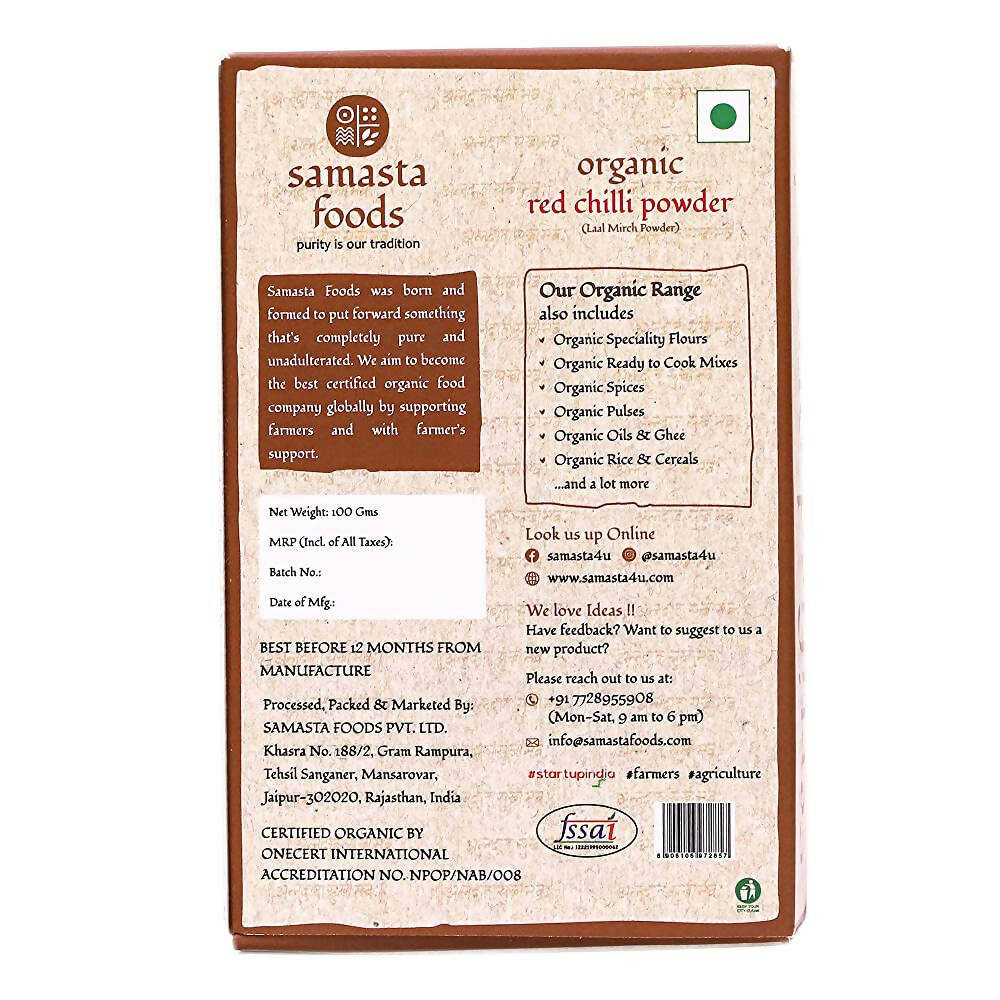 Samasta Food Organic Red Chilli (Lal Mirch) Powder | Grocsy