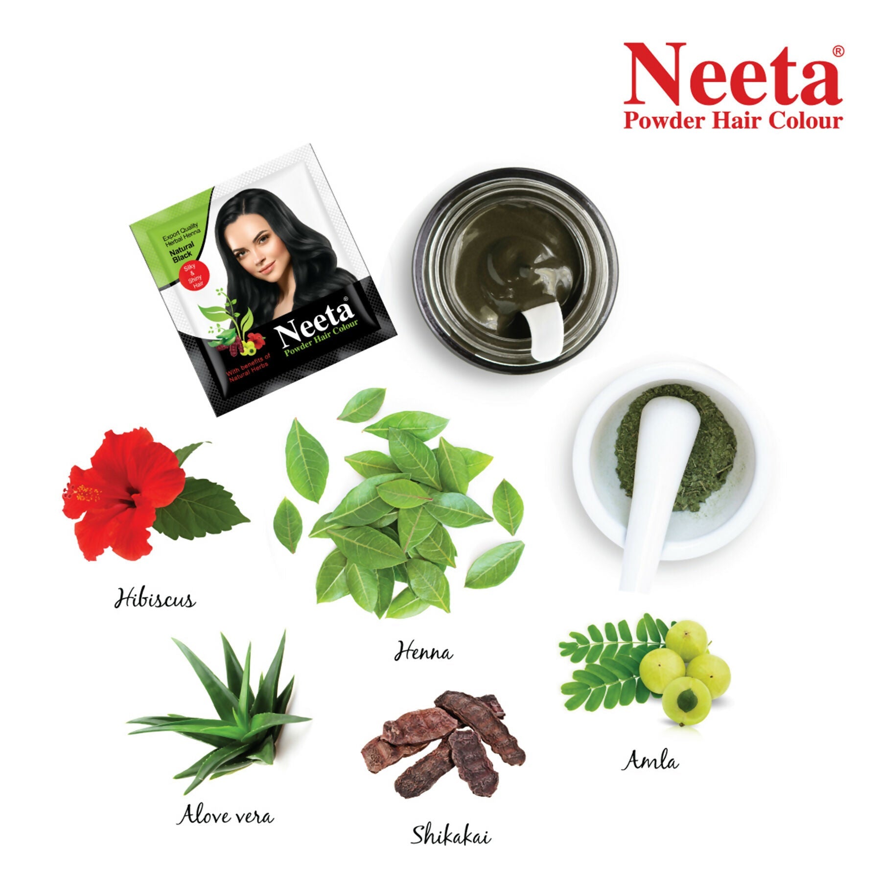 Neeta Hair Color Powder Natural Henna Based Hair Color (Pack of 12) Natural Black | Grocsy