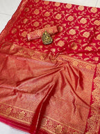 Vamika Weaving Banarasi Jacquard Red Kanjivaram Saree | Grocsy