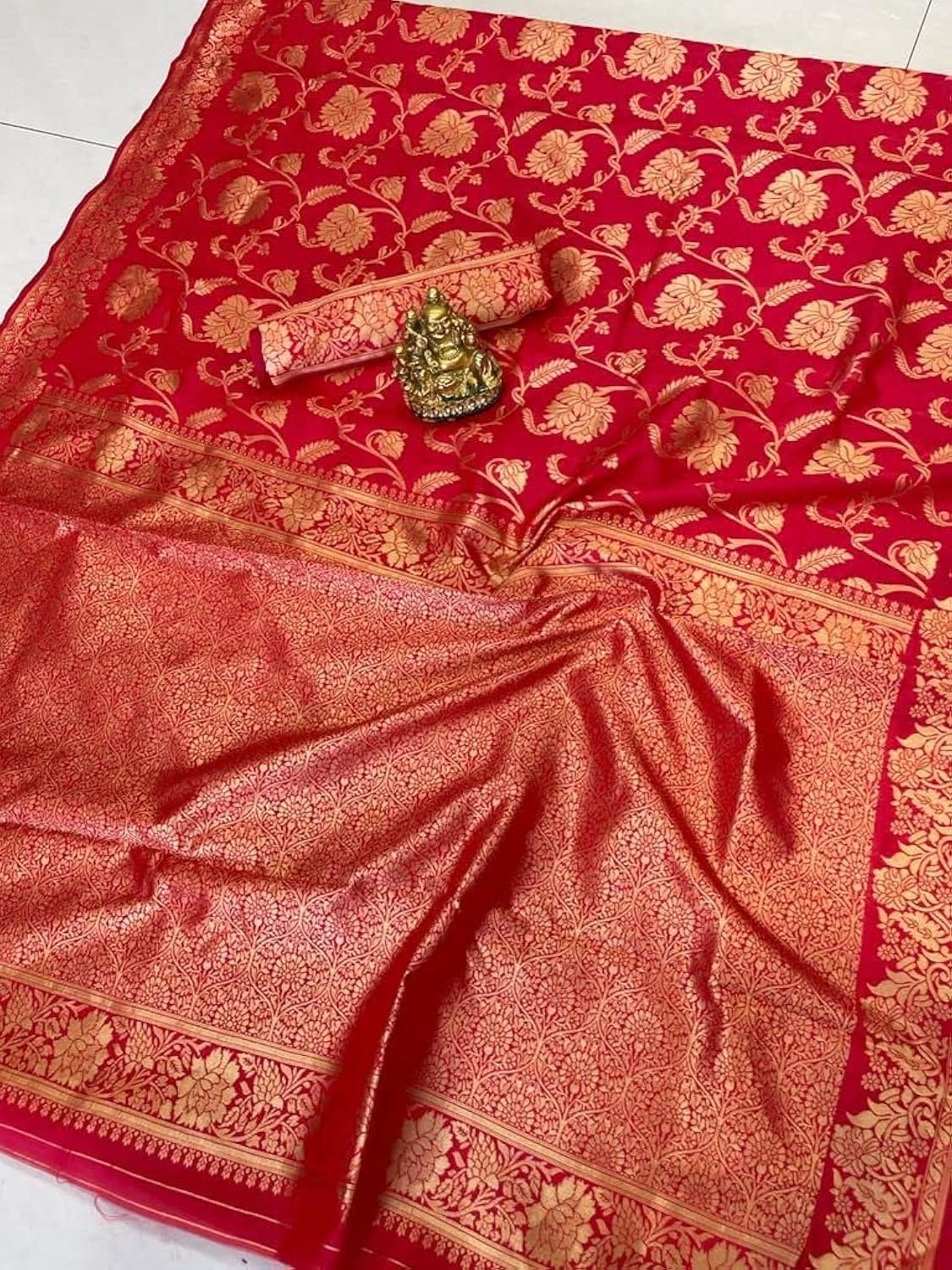 Vamika Weaving Banarasi Jacquard Red Kanjivaram Saree | Grocsy