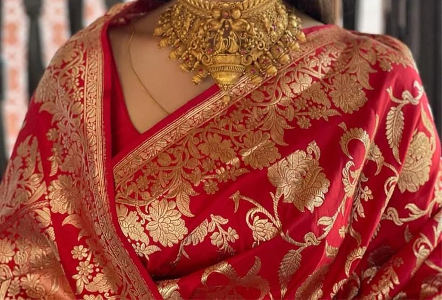 Vamika Weaving Banarasi Jacquard Red Kanjivaram Saree | Grocsy