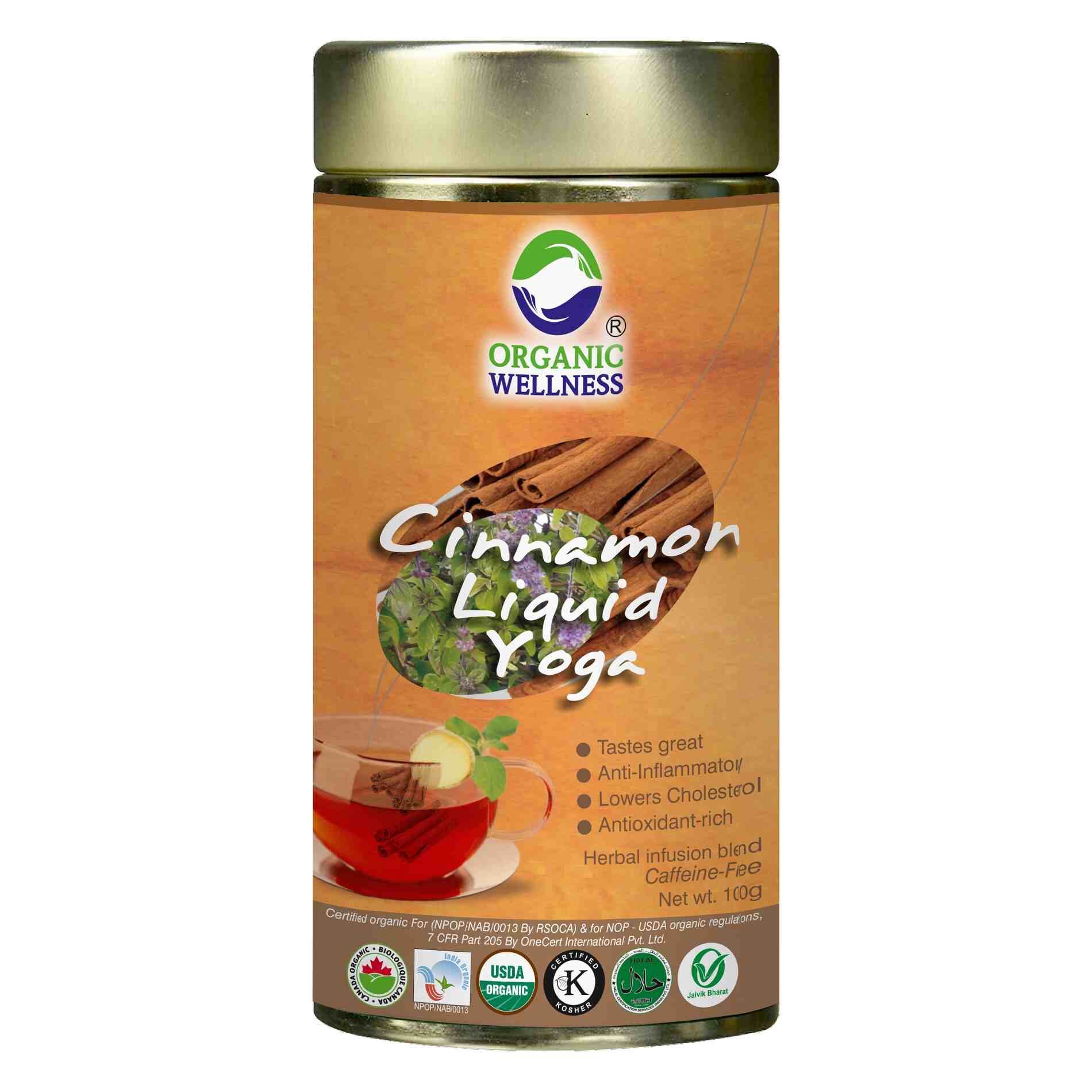 Organic Wellness Cinnamon Liquid Yoga Leaf Tea Tin Pack | Grocsy