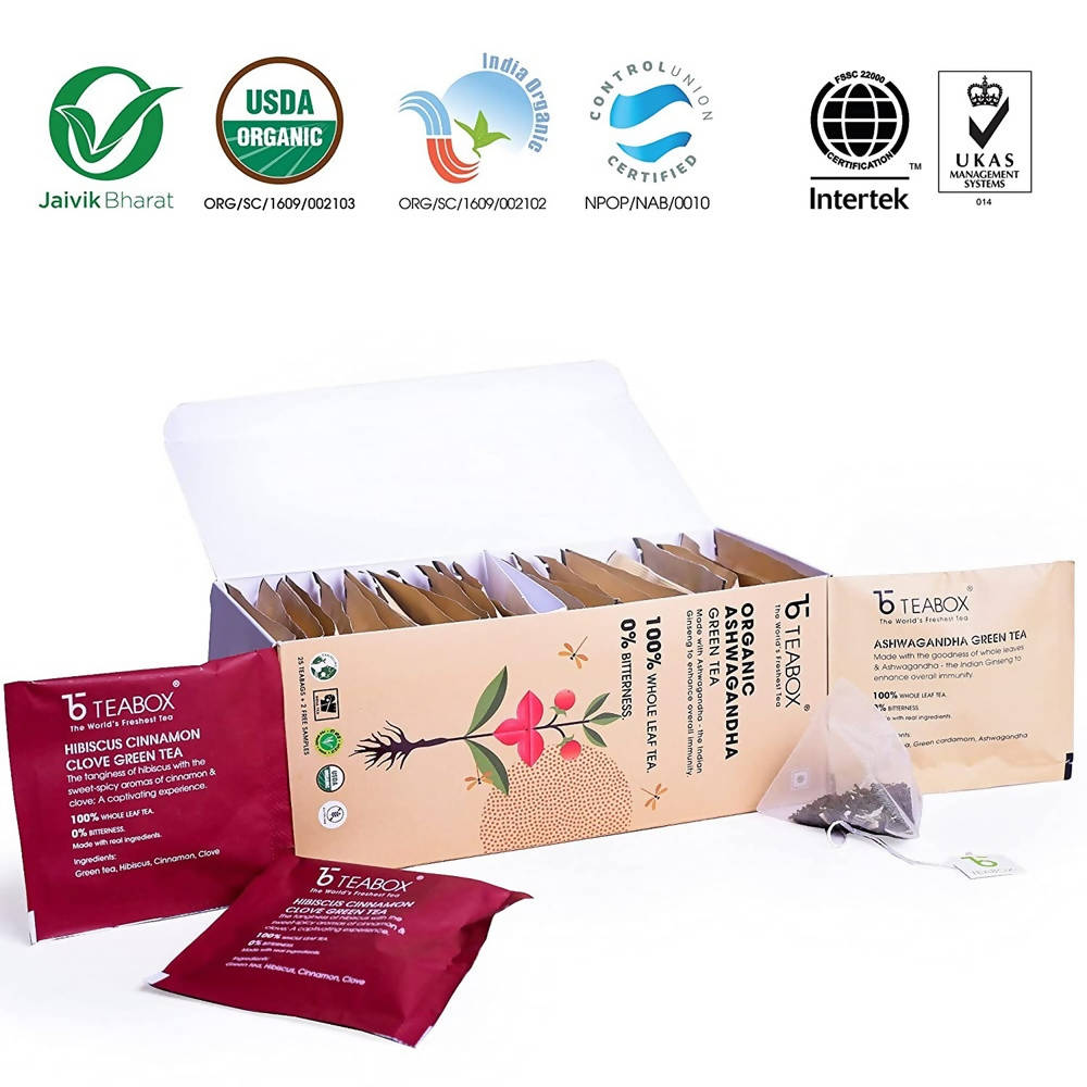 Teabox Organic Ashwagandha Green Tea Bags | Grocsy