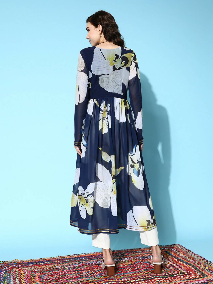 Ahalyaa Women's Traditional wear Kurta - Navy Blue | Grocsy