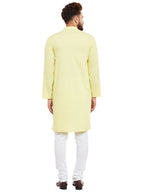 Even Apparels Yellow Pure Cotton Men's Kurta With Band Collar | Grocsy
