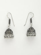 NVR Women's White Silver-Plated Choke Oxidized Necklace with Jhumka Earrings | Grocsy