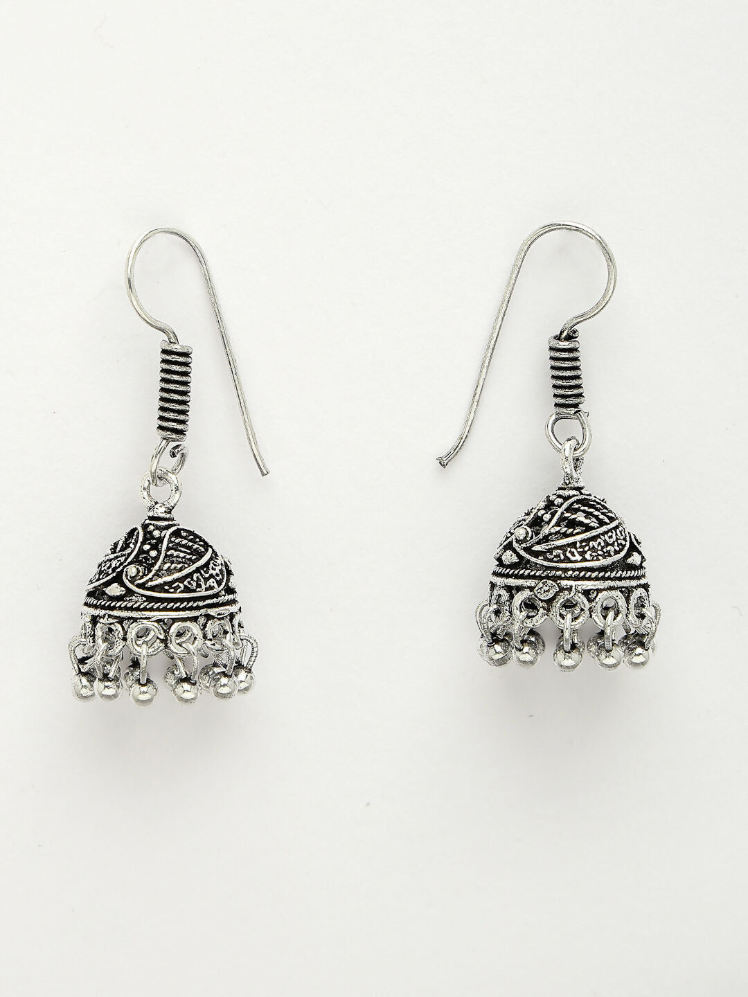 NVR Women's White Silver-Plated Choke Oxidized Necklace with Jhumka Earrings | Grocsy