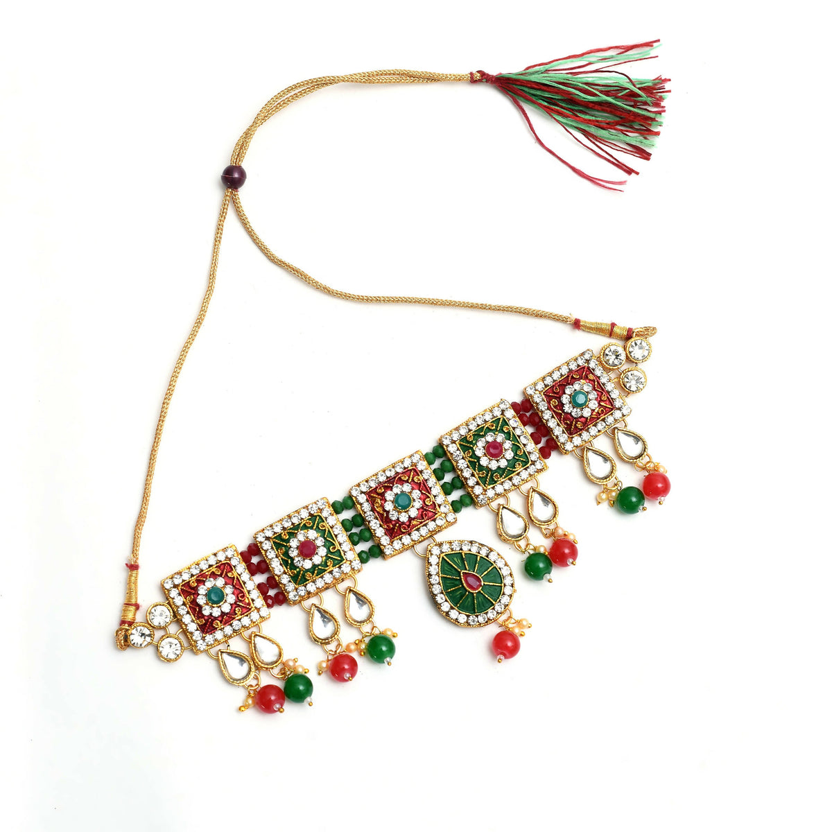 Mominos Fashion Johar Kamal Gold-Polished Brass Finish Meena & Pearls Work Choker For Women | Grocsy