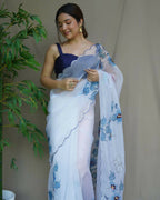 Vamsee White Organza Saree | Grocsy