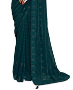Teal Georgette Swaroski Work Saree With Unstitched Blouse Piece - Juhi | Grocsy