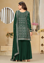 Faux Georgette Green Embroidered Gharara Style Suit - Emponline | Grocsy
