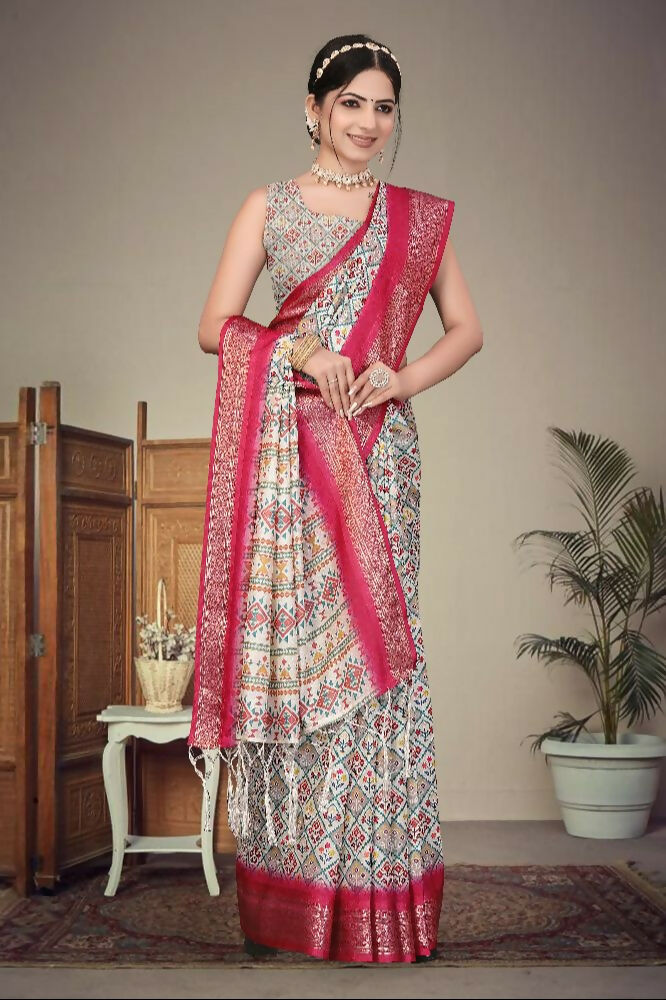 PR Fashion Multi Heavy Rich Cotton Silk Digital Print & Jacquard Saree | Grocsy