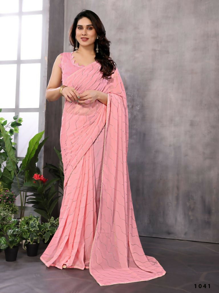 Aafreen Partywear Designer Pink Georgette Fancy Saree | Grocsy