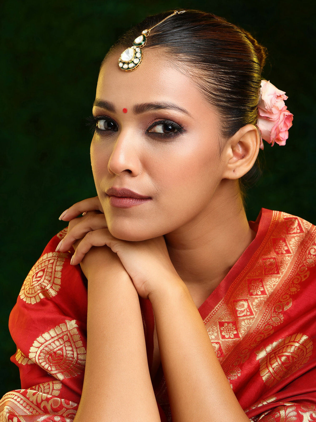 Ruby Raang Gold Polished White Kundan Maang Tikka | Grocsy