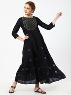 Cheera Embellished Party Wear Anarkali Dress with Dupatta - Black | Grocsy