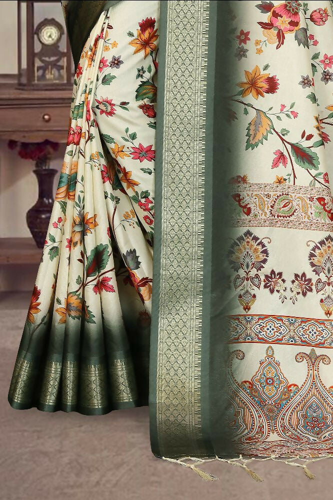 PR Fashion Multi Heavy Rich Cotton Silk Digital Print & Jacquard Saree | Grocsy