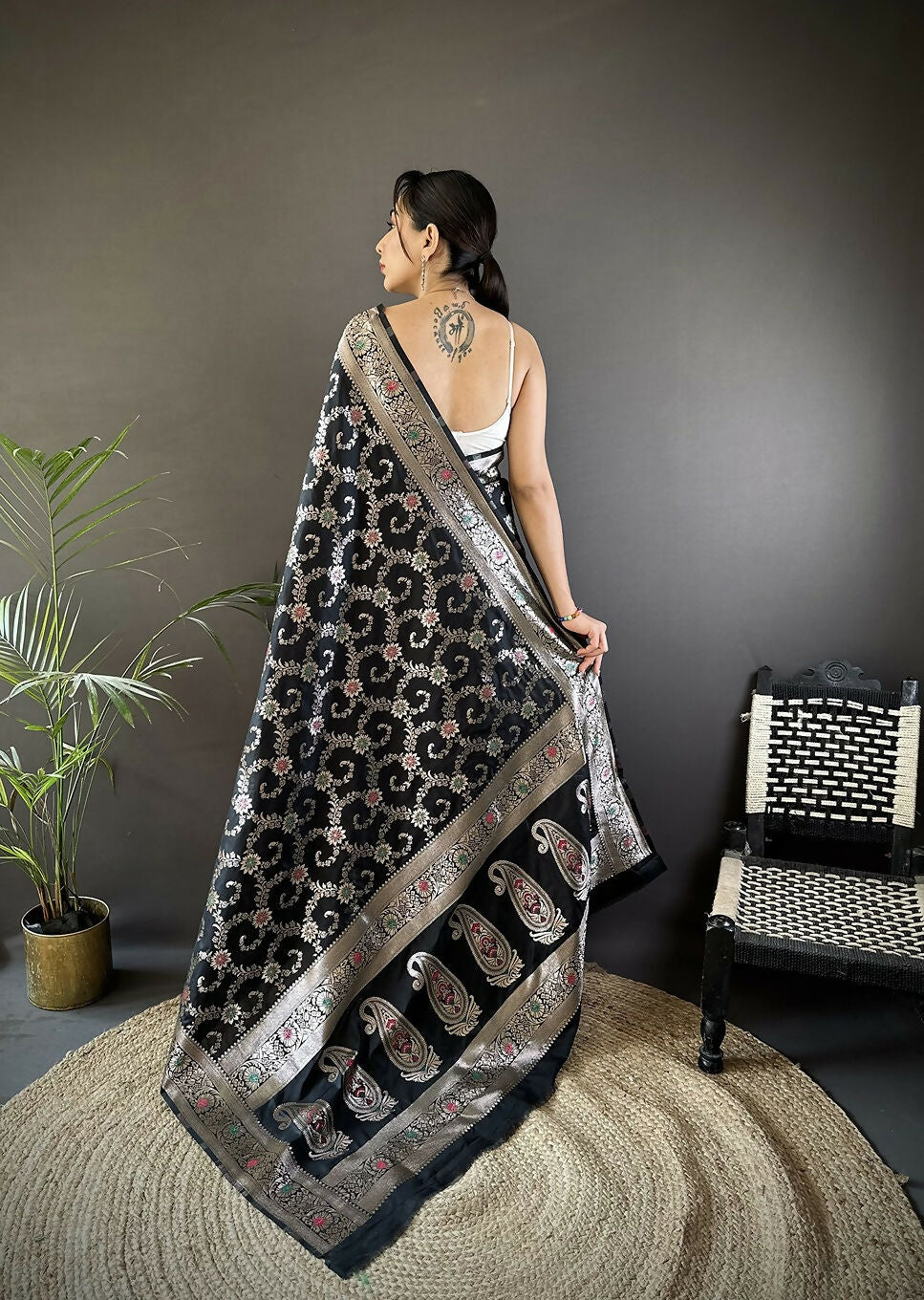 Joban Fashion Black Meenakari Banarasi Silk Sarees | Grocsy