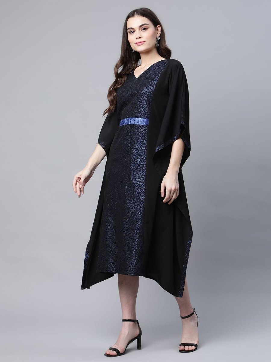 Ahalyaa Women Black Crepe Glitter Printed Kaftan Kurta | Grocsy