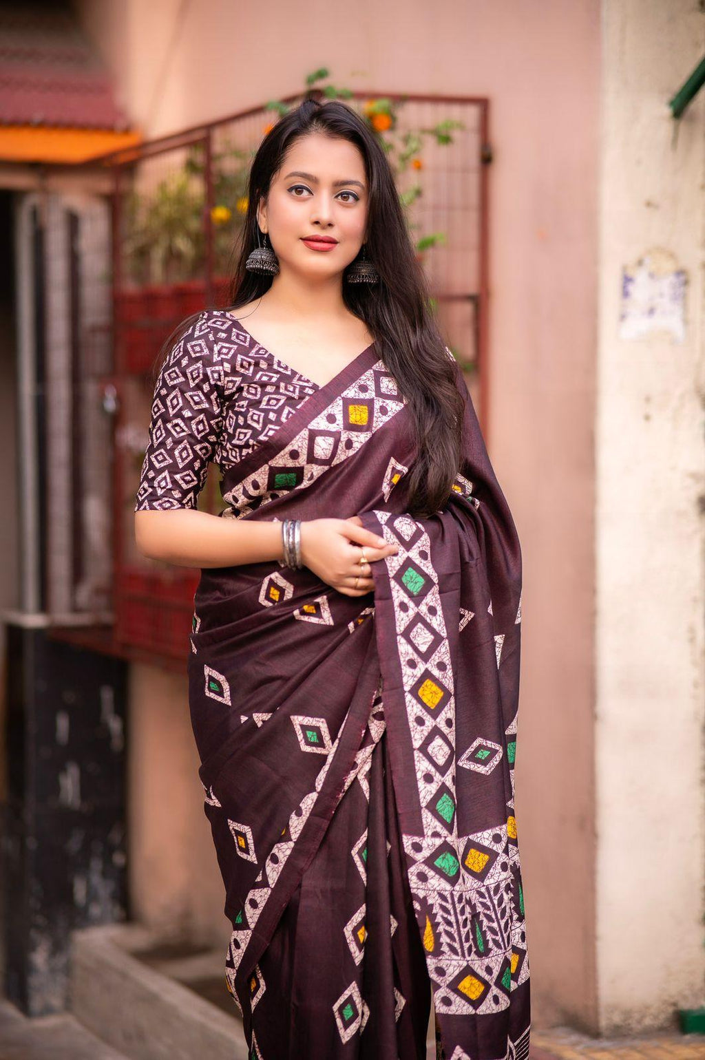 Maroon Silk Blend Ethnic Motifs Saree with Unstitched Blouse - A2M | Grocsy
