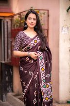 Maroon Silk Blend Ethnic Motifs Saree with Unstitched Blouse - A2M | Grocsy