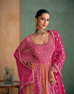 Vastranavya Pink Embroidered Sequence Work With swarovski Diamond Anarkali Salwar Suit Set | Grocsy