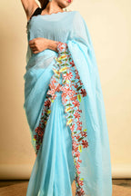 Vamsee Sky Blue Georgette Designer Saree | Grocsy