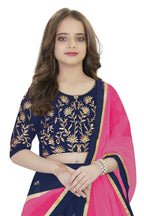 Dwiden Navy Blue Rohini Tafetta Sattin Semi-Stitched Girl's Lehenga Choli | Grocsy