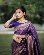 DEIANA'S Beautiful Designer Golden zari Soft Lichi Silk Saree - Purple | Grocsy