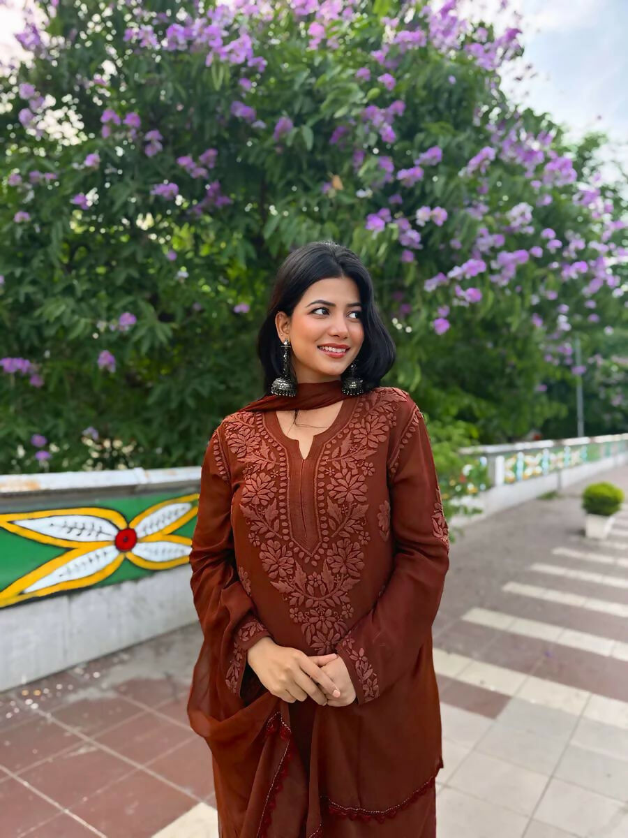 Joban Fashion Maroon Kurta Set Georgette Embroidery Sequence Work | Grocsy