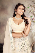 Jyoti Fashion Butter Cream Sequence with Thread Zari Embroidery Georgette Lehenga Choli with Dupatta | Grocsy