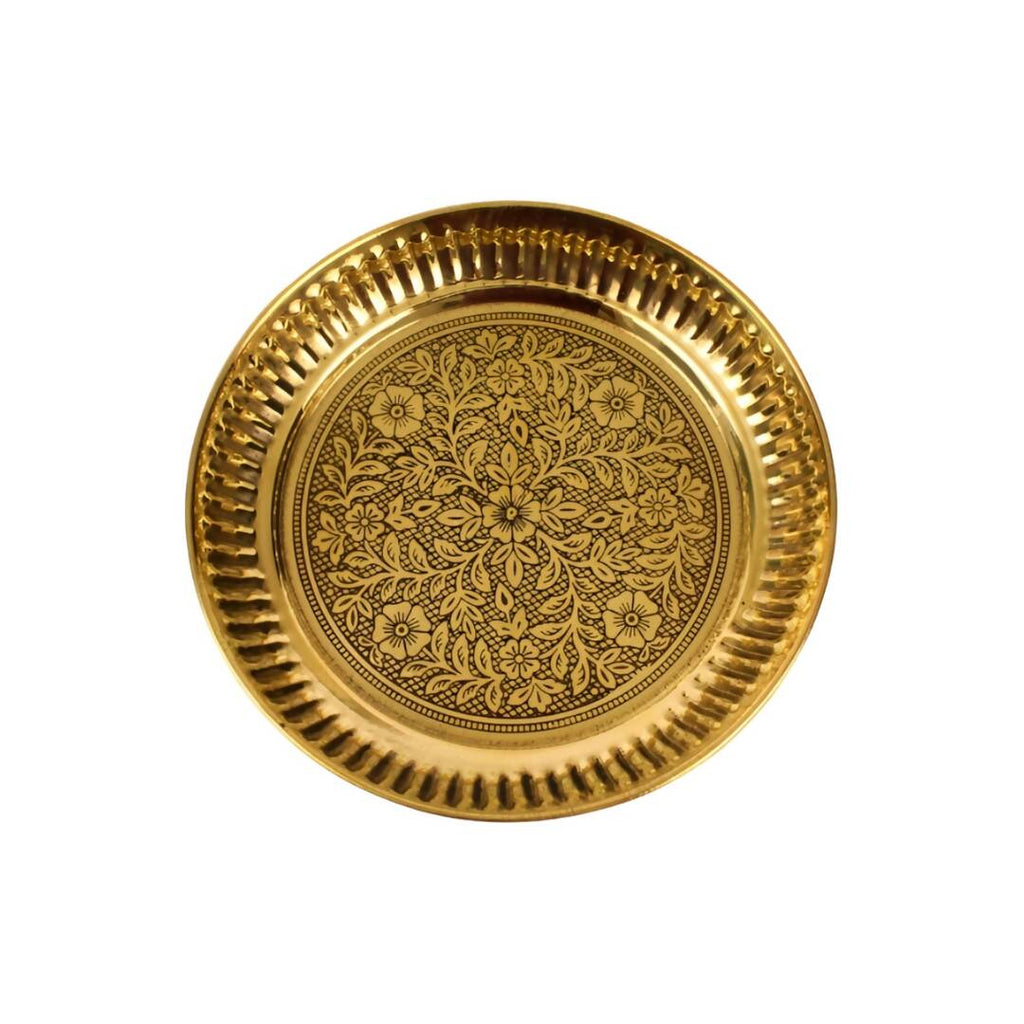 Spillbox Gold-Toned Brass Textured Thali Pooja Essential | Grocsy