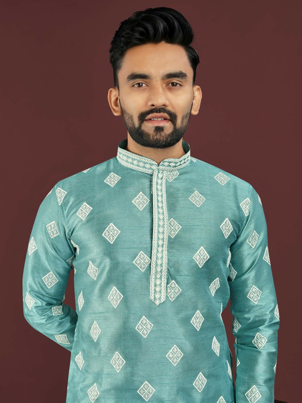 Anaita Blue Embroidered Silk Straight Kurta | Grocsy