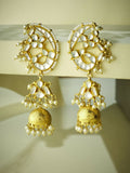 Nuyug 22K Gold-Plated Elegant Kundan Stone Studded & Pearl Drops Mini Jhumki Dangler Earrings | Grocsy
