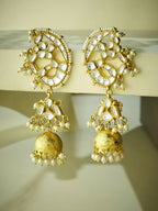 Nuyug 22K Gold-Plated Elegant Kundan Stone Studded & Pearl Drops Mini Jhumki Dangler Earrings | Grocsy