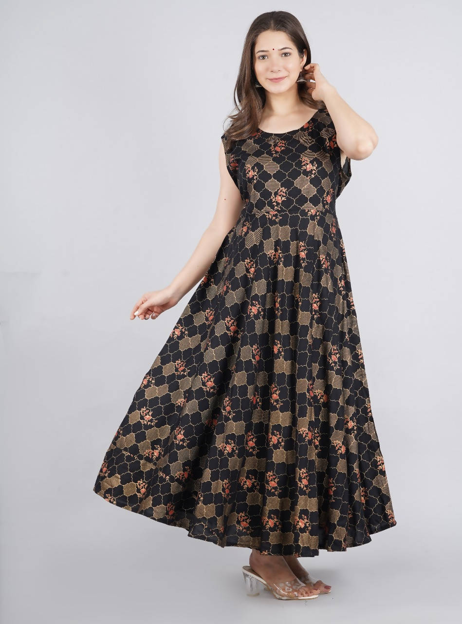 Vamika Black Rayon Gold Printed Party Wear/Casual Wear Kurti | Grocsy