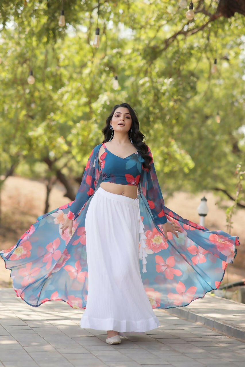 Vastranavya Latest Fancy Party Wear Lehenga Choli With Shrug - Blue | Grocsy
