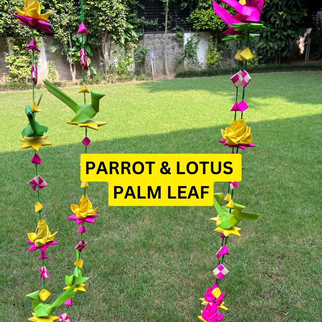 Shuddh Natural Hand Made Palm Leaf Lotus & Parrot Hanging | Grocsy
