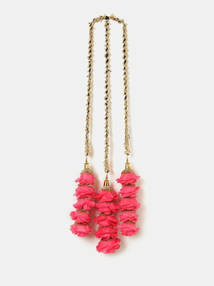 Ruby Raang Gold Gota Pati Work And Pink Rosses With Black Thread & Golden Stones | Grocsy