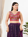 Joban Fashion Magenta Multi Brocade Padded Blouse With V Neck Sleeveless | Grocsy