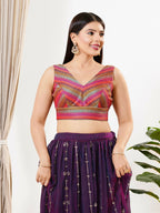 Joban Fashion Magenta Multi Brocade Padded Blouse With V Neck Sleeveless | Grocsy