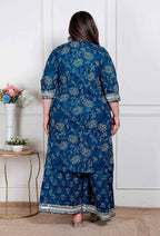 Miravan Plus Size Women'S Cotton Floral Printed V-Neck Kurta With Flared Palazzo | Grocsy