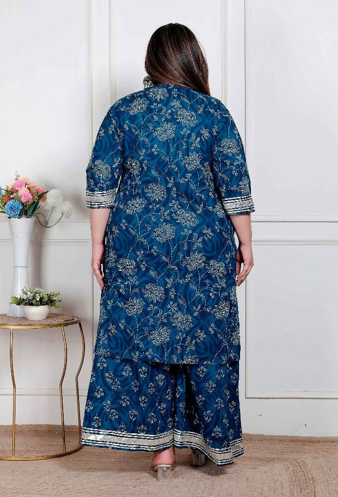 Miravan Plus Size Women'S Cotton Floral Printed V-Neck Kurta With Flared Palazzo | Grocsy