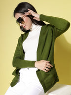 Women Olive Acrylic Solid Cardigan - Wool Trees | Grocsy