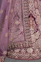 Purple Velvet Thread with Hand Work Semi Stitched Lehenga Choli with Dupatta - Nimaya Lagnotsav | Grocsy